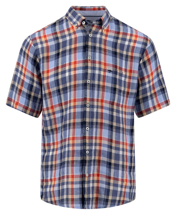 Fynch-Hatton Pure Linnen Check Button-Down Overhemd Spicy Red-Navy