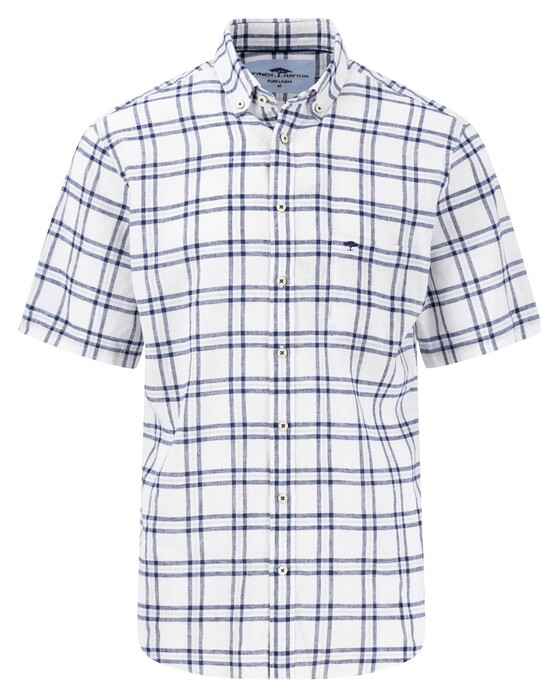 Fynch-Hatton Pure Linnen Classic Duo Check Button-Down Overhemd Wit-Navy