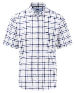Fynch-Hatton Pure Linnen Classic Duo Check Button-Down Shirt White-Navy