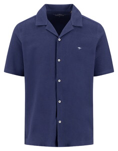 Fynch-Hatton Resort Structured Jersey Cotton Overhemd Marine