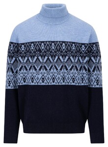 Fynch-Hatton Rollneck Lambswool Fair Isle Trui Navy