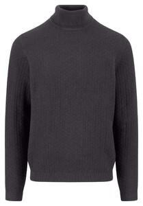 Fynch-Hatton Rollneck Square Triple Stripe Texture Trui Charcoal