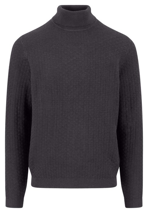 Fynch-Hatton Rollneck Square Triple Stripe Texture Trui Charcoal