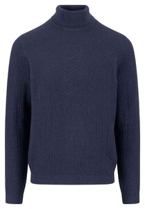 Fynch-Hatton Rollneck Square Triple Stripe Texture Trui Navy