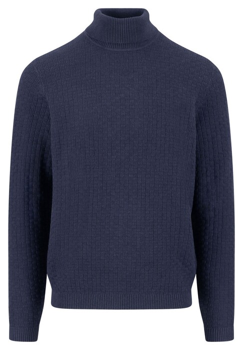 Fynch-Hatton Rollneck Square Triple Stripe Texture Trui Navy
