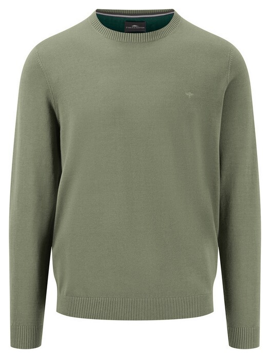 Fynch-Hatton Ronde Hals Fine Knit Cotton Trui Light Khaki