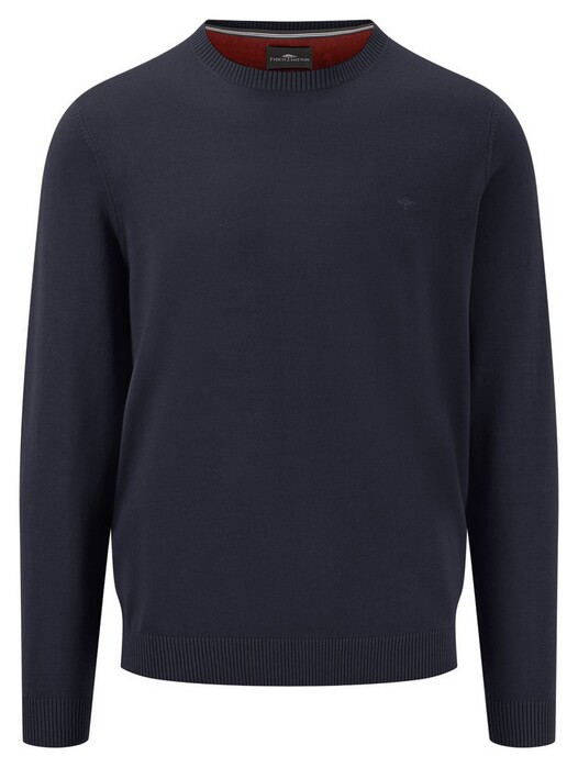 Fynch-Hatton Ronde Hals Fine Knit Cotton Trui Navy