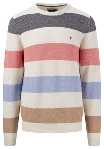 Fynch-Hatton Ronde Hals Striped Fine Texture Trui Off White-Multi