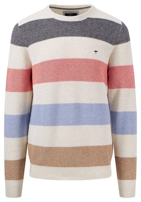 Fynch-Hatton Ronde Hals Striped Fine Texture Trui Off White-Multi
