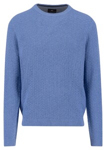 Fynch-Hatton Ronde Hals Triple Stripe Squares Texture Trui Crystal Blue