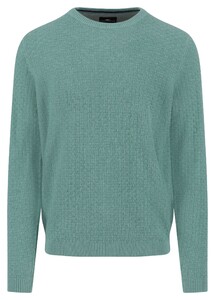 Fynch-Hatton Ronde Hals Triple Stripe Squares Texture Trui Fern