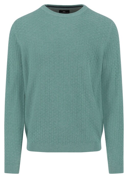 Fynch-Hatton Ronde Hals Triple Stripe Squares Texture Trui Fern