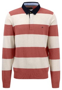 Fynch-Hatton Rugby Knit Stripes Cotton Trui Orient Red