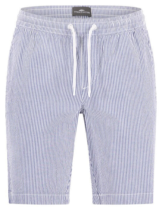 Fynch-Hatton Seersucker Stripe Drawstring Pull-On Bermuda Blauw