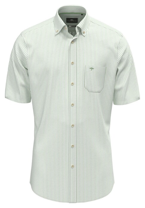Fynch-Hatton Seersucker Stripe Short Sleeve Button-Down Overhemd Turf Green