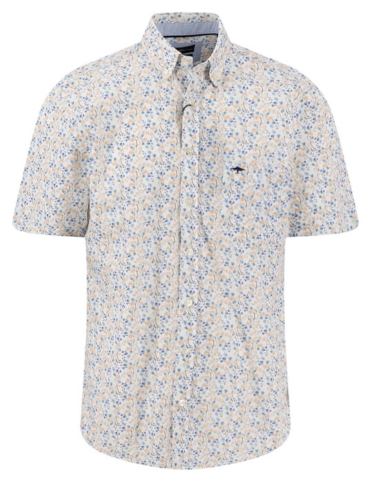 Fynch-Hatton Short Sleeve Flower Pattern Button-Down Overhemd Tangerine