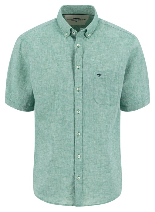 Fynch-Hatton Short Sleeve Linnen Cotton Solid Color Button-Down Overhemd Jade