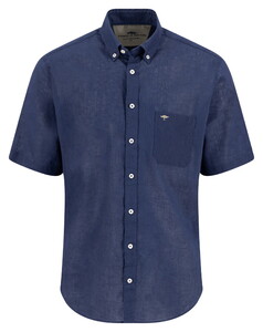 Fynch-Hatton Short Sleeve Linnen Cotton Solid Color Button-Down Overhemd Marine