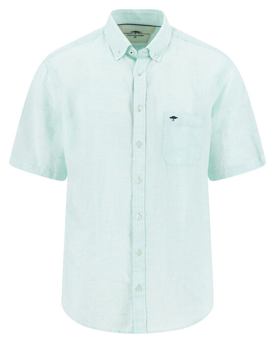 Fynch-Hatton Short Sleeve Linnen Cotton Solid Color Button-Down Overhemd Mint