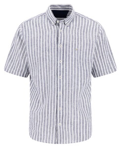 Fynch-Hatton Short Sleeve Linnen Stripe Button-Down Overhemd Marine