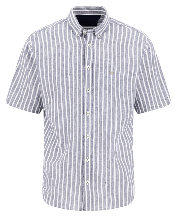 Fynch-Hatton Short Sleeve Linnen Stripe Button-Down Overhemd Marine