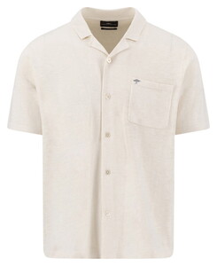 Fynch-Hatton Short Sleeve Shirt Polo Resort Buttoned Cotton Linen New Off White