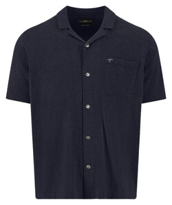 Fynch-Hatton Short Sleeve Shirt Polo Resort Buttoned Cotton Linnen Overhemd Navy