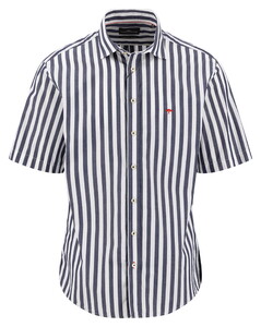 Fynch-Hatton Short Sleeve Striped Cotton Overhemd Marine
