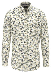 Fynch-Hatton Slub Flower Pattern Button-Down Overhemd Pale Yellow