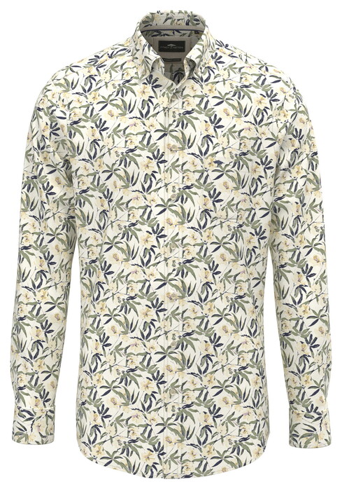 Fynch-Hatton Slub Flower Pattern Button-Down Overhemd Pale Yellow