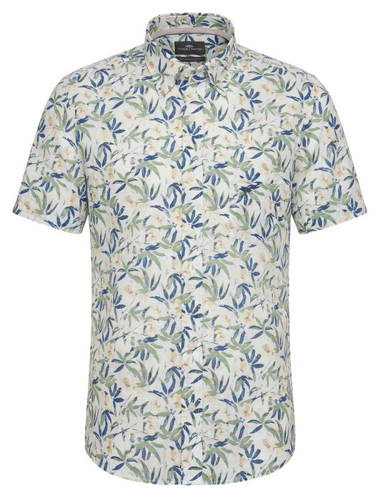 Fynch-Hatton Slub Flower Pattern Button-Down Overhemd Pale Yellow