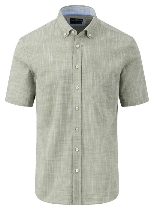 Fynch-Hatton Slub Solid Vague Check Button Down Shirt Dusty Olive