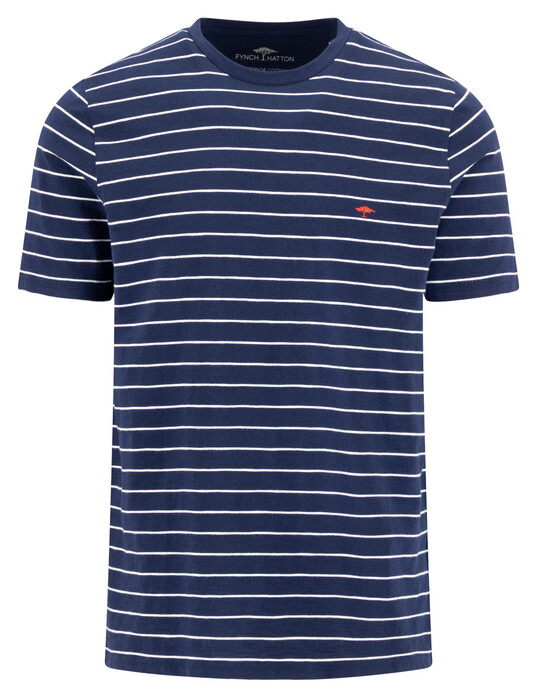 Fynch-Hatton Slub Stripe Crew Neck T-Shirt Marine