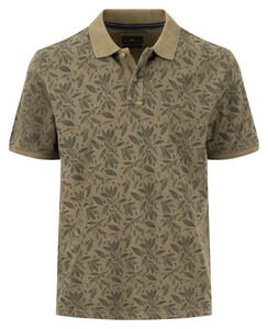 Fynch-Hatton Soft Wash Sunfaded Garment Dyed Leaves Pattern Polo Donker Khaki