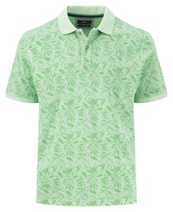 Fynch-Hatton Soft Wash Sunfaded Garment Dyed Leaves Pattern Polo Turf Green