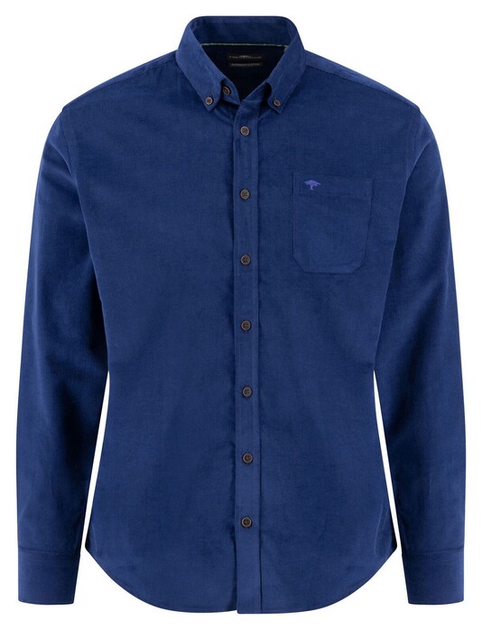 Fynch-Hatton Solid Color Cotton Corduroy Button-Down Overhemd Navy