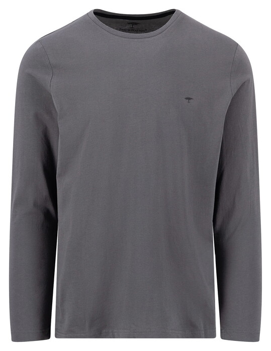 Fynch-Hatton Solid Color Crew Neck Long Sleeve T-Shirt Asphalt
