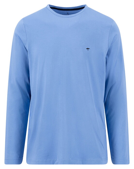Fynch-Hatton Solid Color Crew Neck Long Sleeve T-Shirt Crystal Blue
