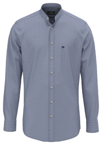 Fynch-Hatton Solid Color Denim Stand-Up Collar Overhemd Crystal Blue