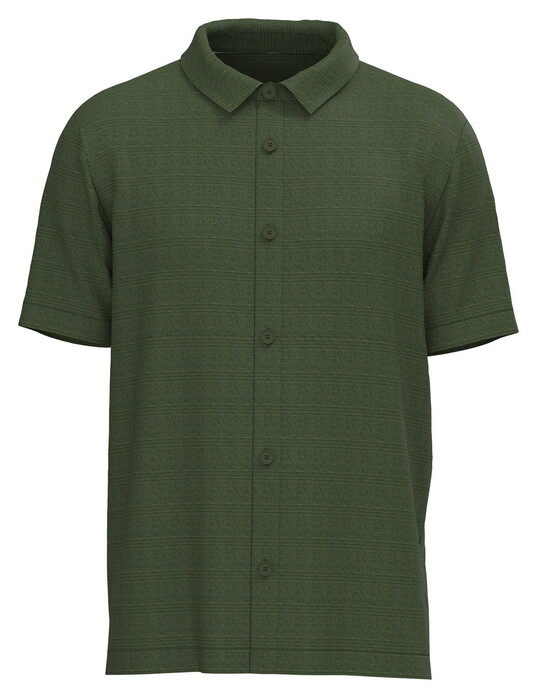 Fynch-Hatton Solid Color Fine Texture Jacquard Resort Overhemd Donker Khaki