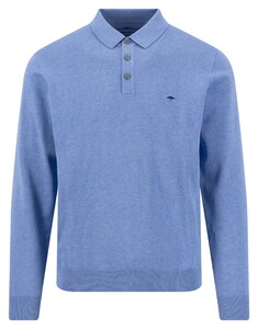 Fynch-Hatton Solid Color Longsleeve Superfine 3-Ply Cotton Poloshirt Crystal Blue