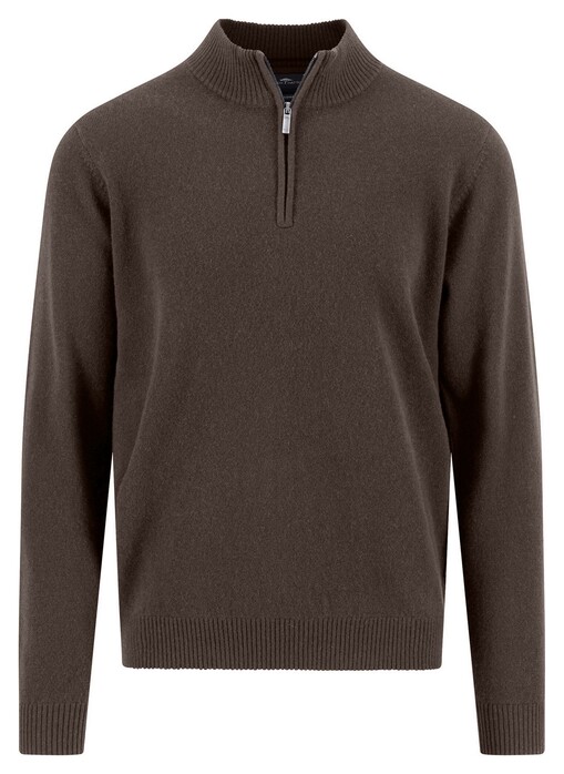 Fynch-Hatton Solid Color Luxury Cashmere Troyer Zip Trui Dark Chocolate