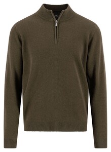 Fynch-Hatton Solid Color Luxury Cashmere Troyer Zip Trui Donker Khaki