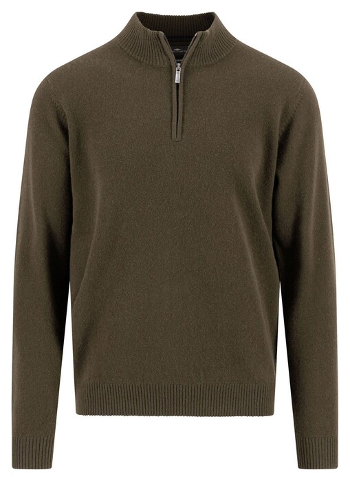 Fynch-Hatton Solid Color Luxury Cashmere Troyer Zip Trui Donker Khaki