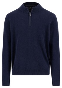Fynch-Hatton Solid Color Luxury Cashmere Troyer Zip Trui Navy