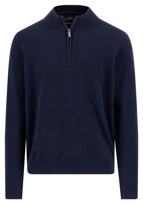 Fynch-Hatton Solid Color Luxury Cashmere Troyer Zip Trui Navy