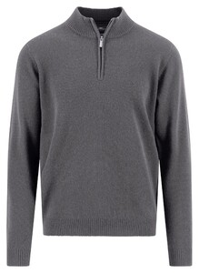 Fynch-Hatton Solid Color Luxury Cashmere Troyer Zip Trui Steel