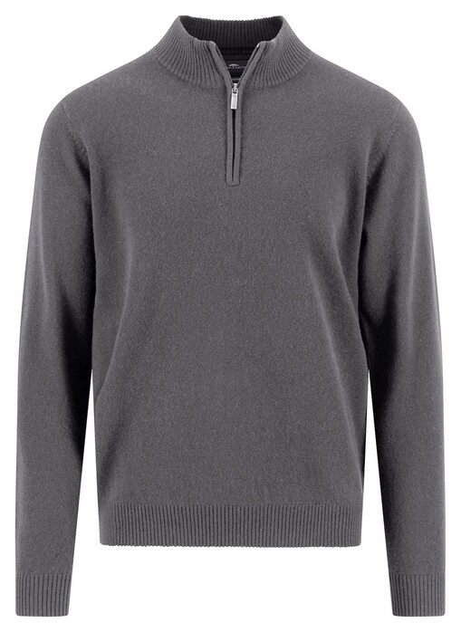 Fynch-Hatton Solid Color Luxury Cashmere Troyer Zip Trui Steel