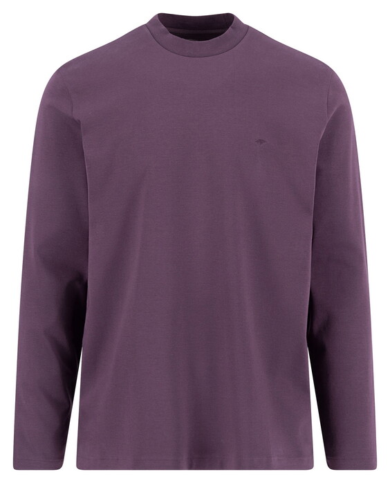 Fynch-Hatton Solid Color Mock Neck Cotton Interlock T-Shirt Aubergine