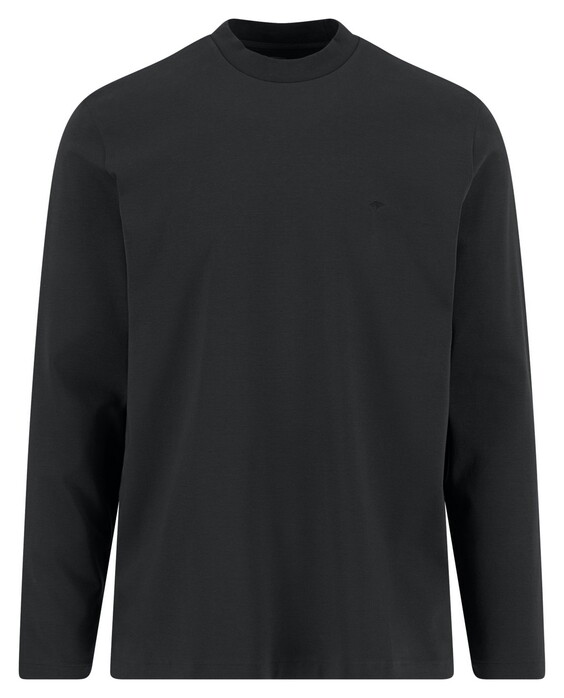 Fynch-Hatton Solid Color Mock Neck Cotton Interlock T-Shirt Zwart